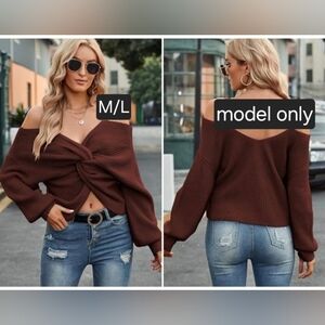 ZAFUL Twisted Back Knitted Pullover Cropped Shaker Sweater (L)